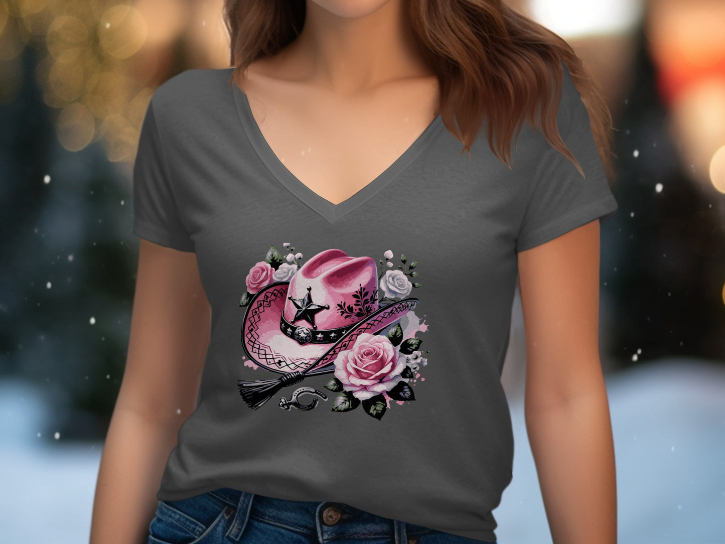 Stylish Pink Cowboy Hat with Floral Art T-Shirt product