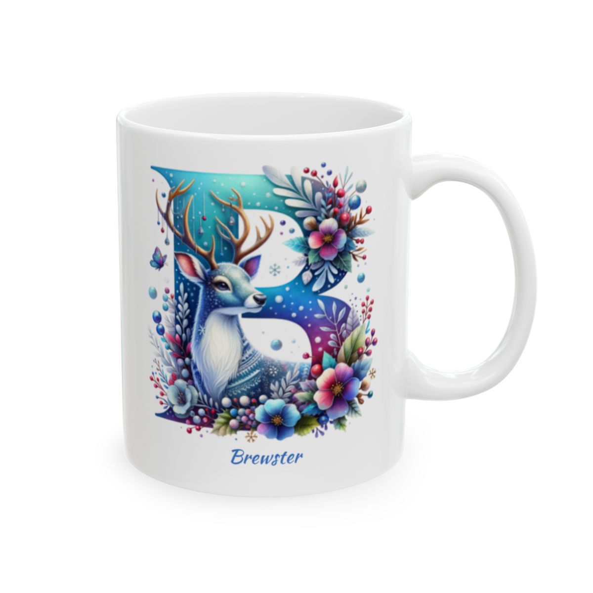 Winter Deer - Letter B Ceramic Mug, (11oz, 15oz)