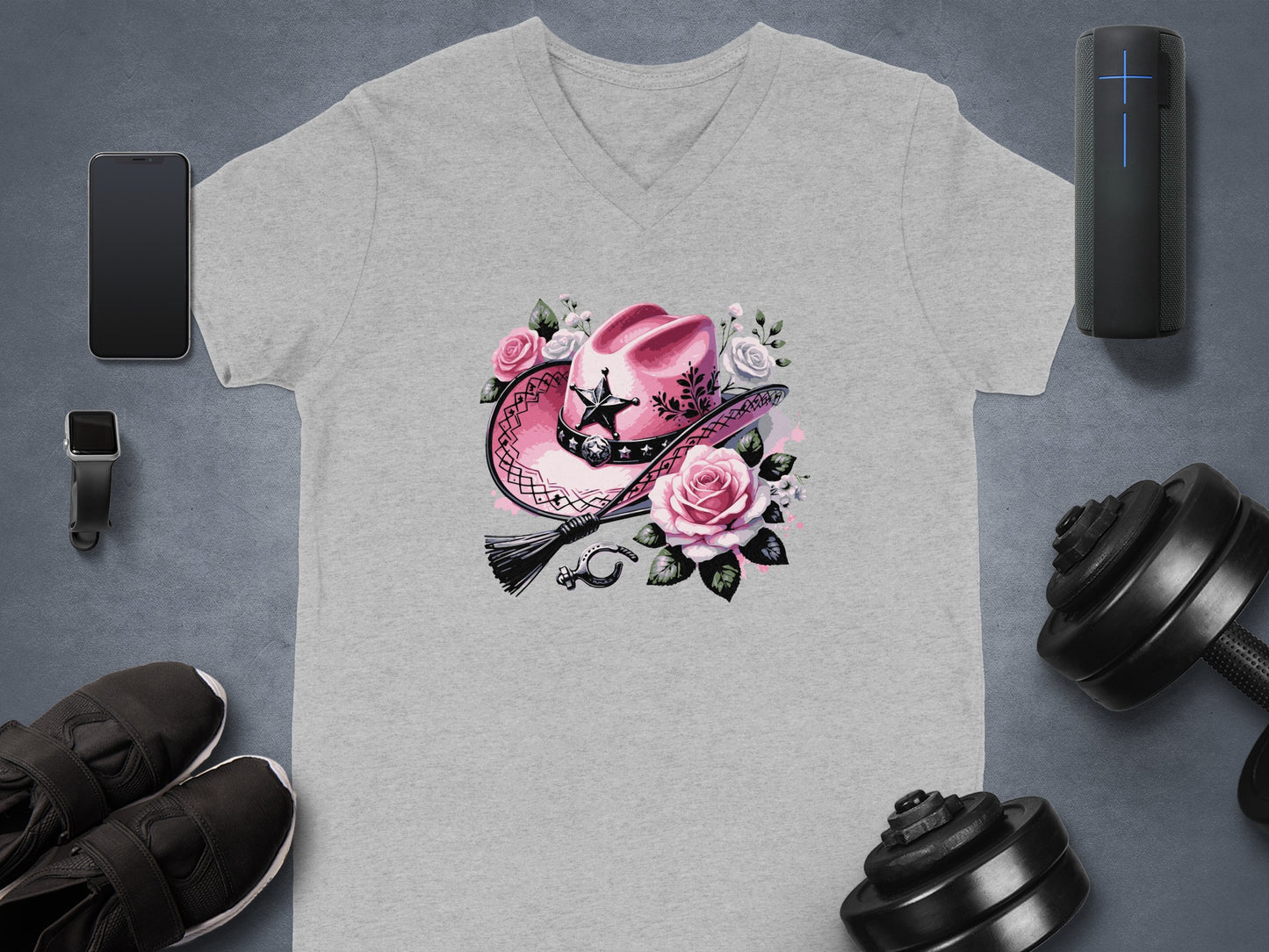 Pink Cowboy Hat with Roses Graphic T-Shirt product
