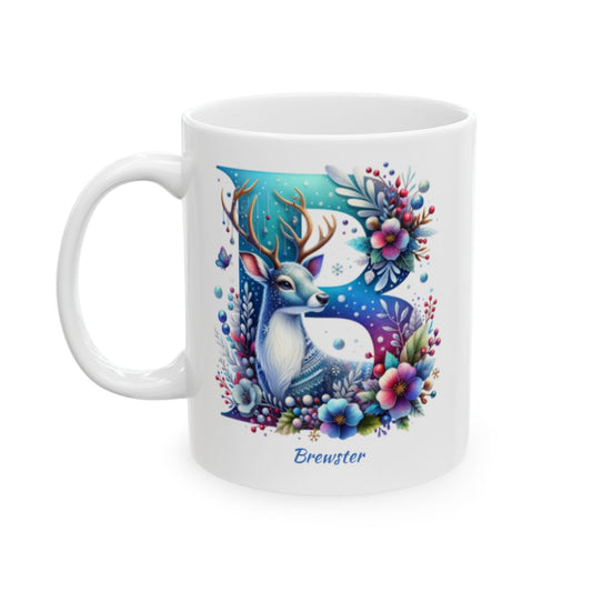 Winter Deer - Letter B Ceramic Mug, (11oz, 15oz)