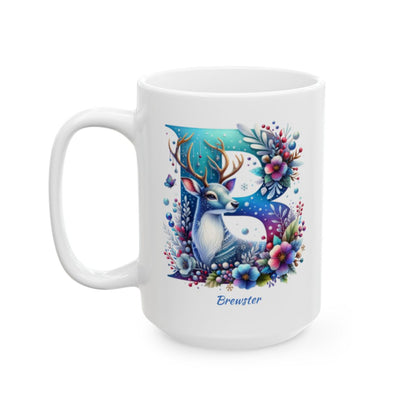 Winter Deer - Letter B Ceramic Mug, (11oz, 15oz)