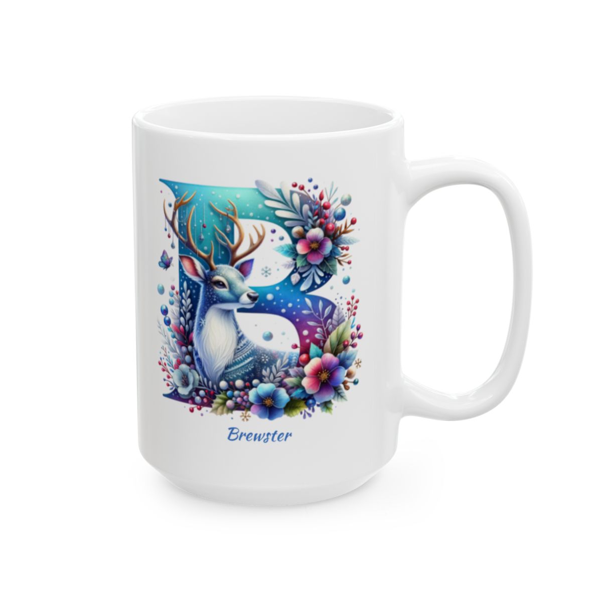 Winter Deer - Letter B Ceramic Mug, (11oz, 15oz)