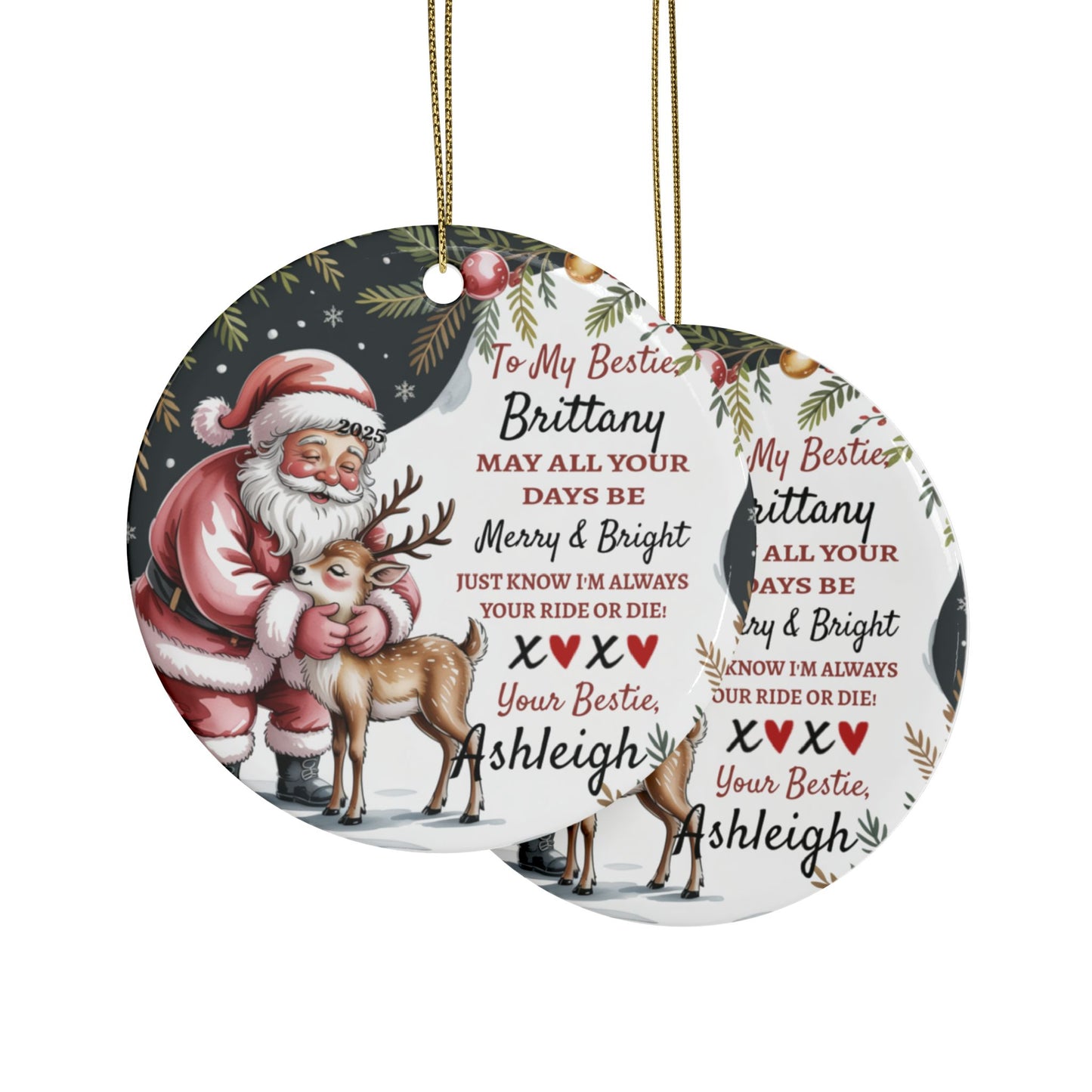 Personalized Bestie Bff Ceramic Ornament 2-sided Print Sister Gift Brother Gift