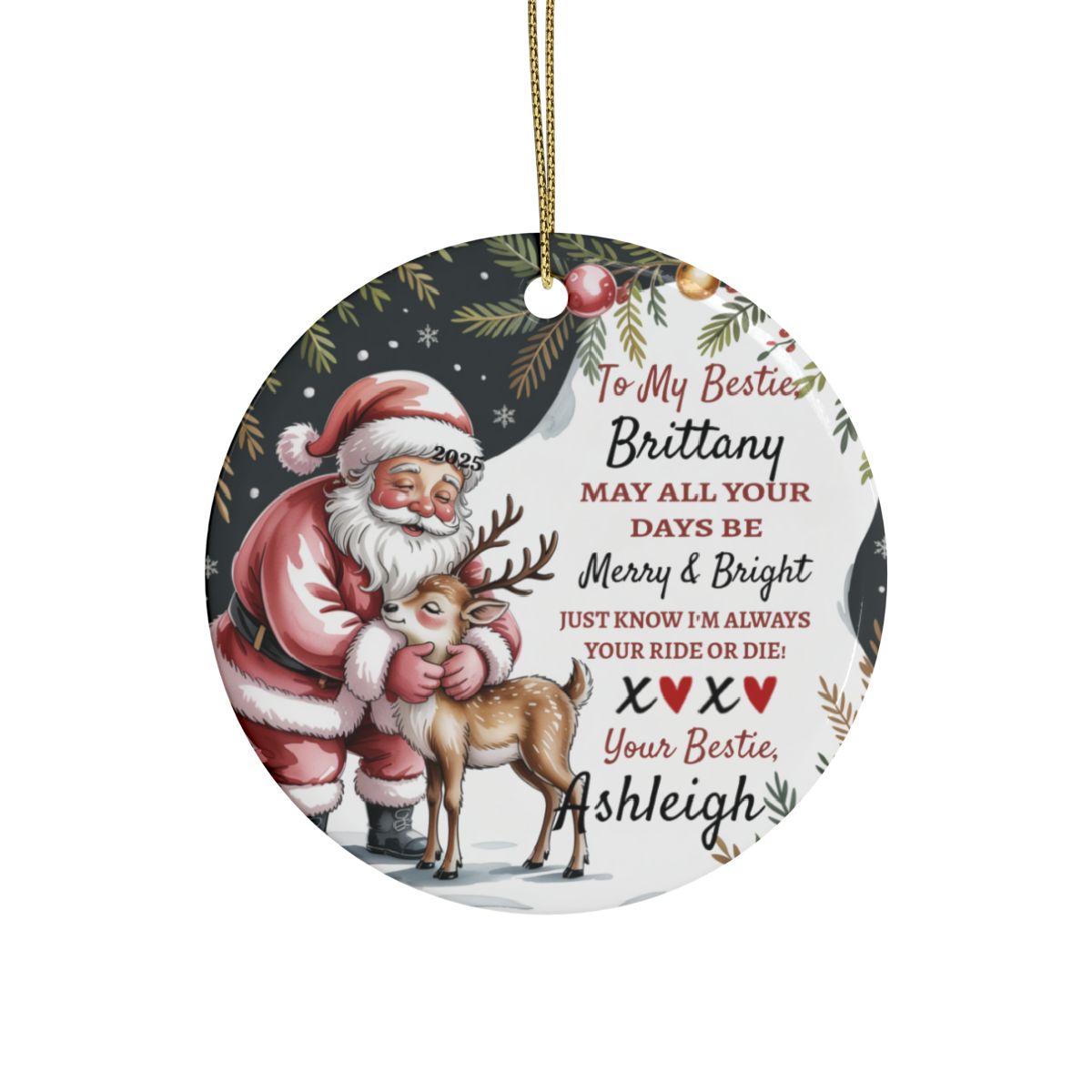 Personalized Bestie Bff Ceramic Ornament 2-sided Print Sister Gift Brother Gift